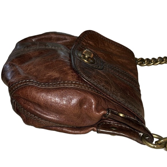 Fossil Maddox Brown Distressed Leather Long Live Vintage Chain Strap Baguette - Picture 10 of 16